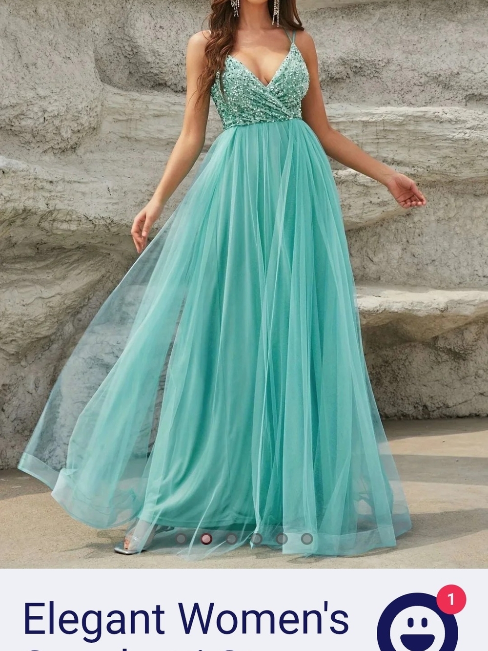 Elegant Teal Sequin Bodice Evening Dress